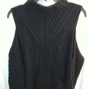 Shoulder Cut-Out Black Knit Cashmere Sweater